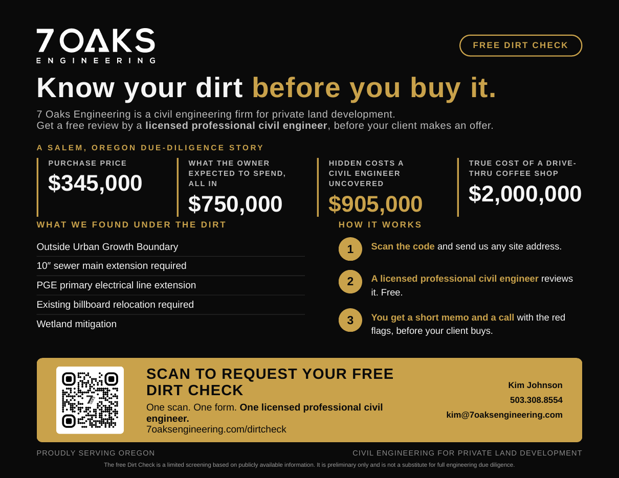 7 Oaks Engineering free Dirt Check handout brochure